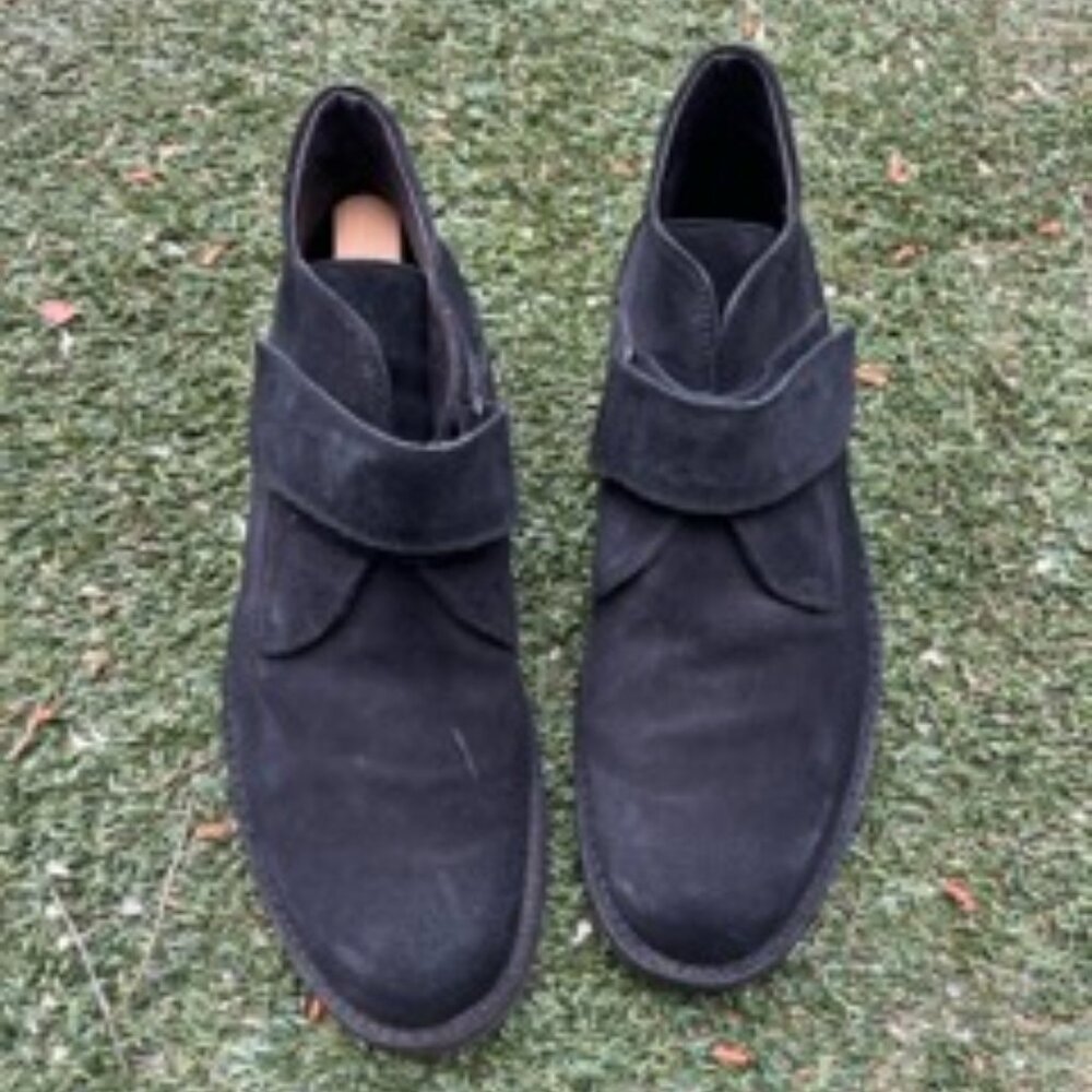 Bastianelli for Barney's New York Suede Boots Chunky Heel Velcro Strap